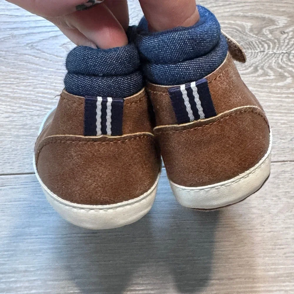 Nautica Tiny Horizon Baby Boy Brown Blue High Top Crib Shoes Sneakers Size 3